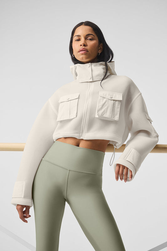 Cropped Engage Cargo Parka — Ivory