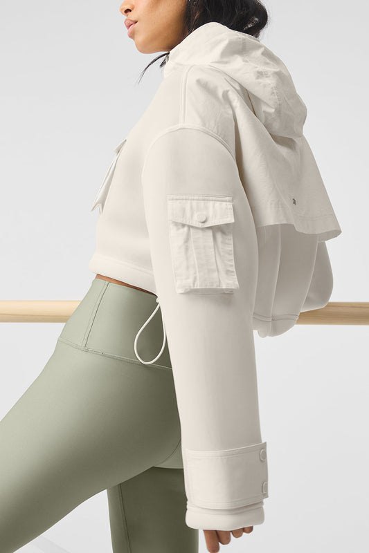 Cropped Engage Cargo Parka — Ivory