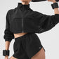Cropped Playmaker Zip Jacket — Black