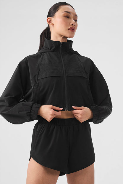 Cropped Playmaker Zip Jacket — Black