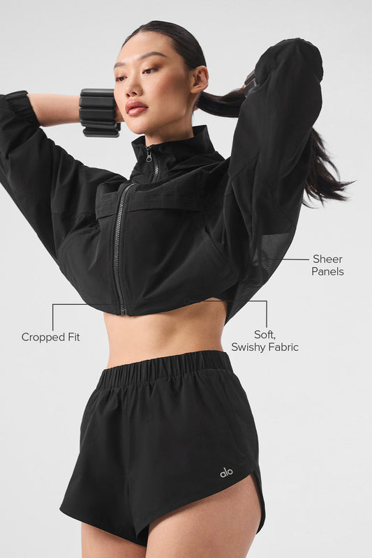 Cropped Playmaker Zip Jacket — Black