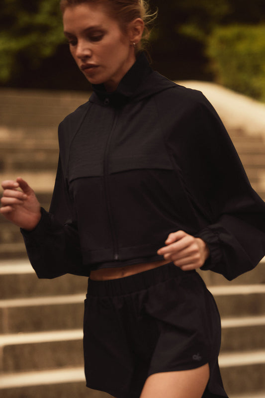 Cropped Playmaker Zip Jacket — Black