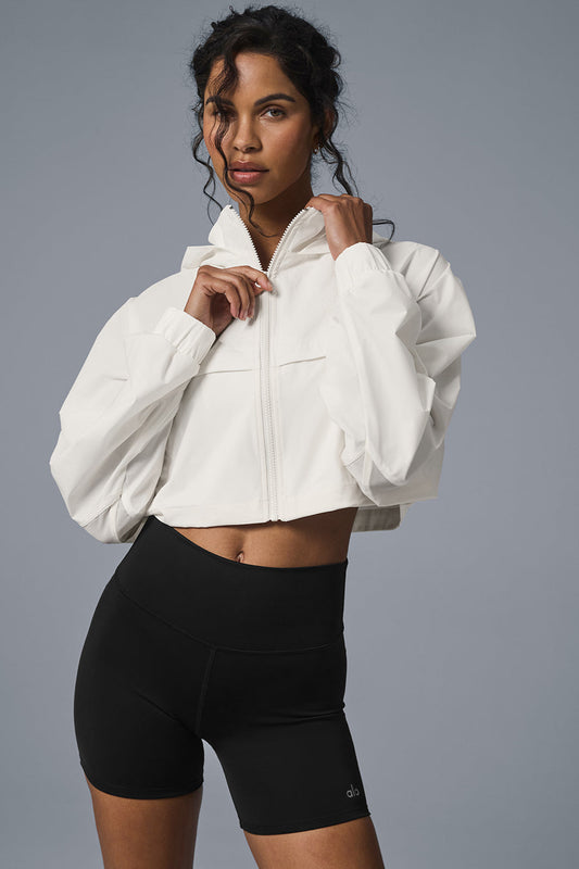 Cropped Playmaker Zip Jacket — Ivory