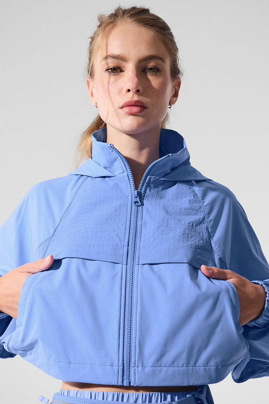 Cropped Playmaker Zip Jacket — Crystal Clear Blue