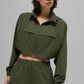 Cropped Playmaker Zip Jacket — Green Olive