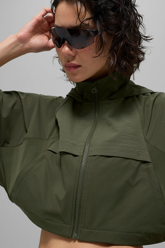 Cropped Playmaker Zip Jacket — Green Olive