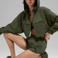 Cropped Playmaker Zip Jacket — Green Olive