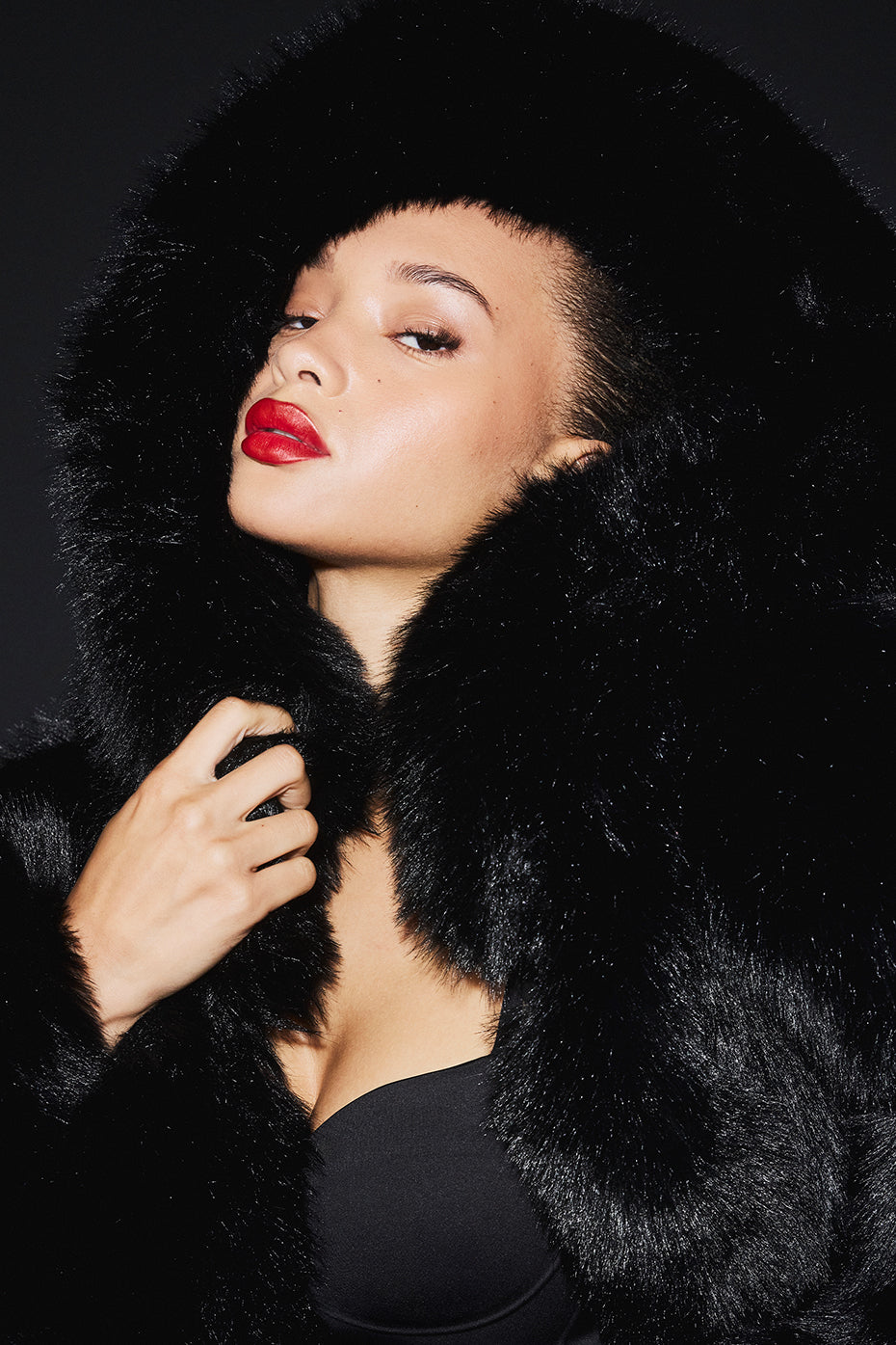 Opulent Faux Fur Statement Zip Jacket — Black