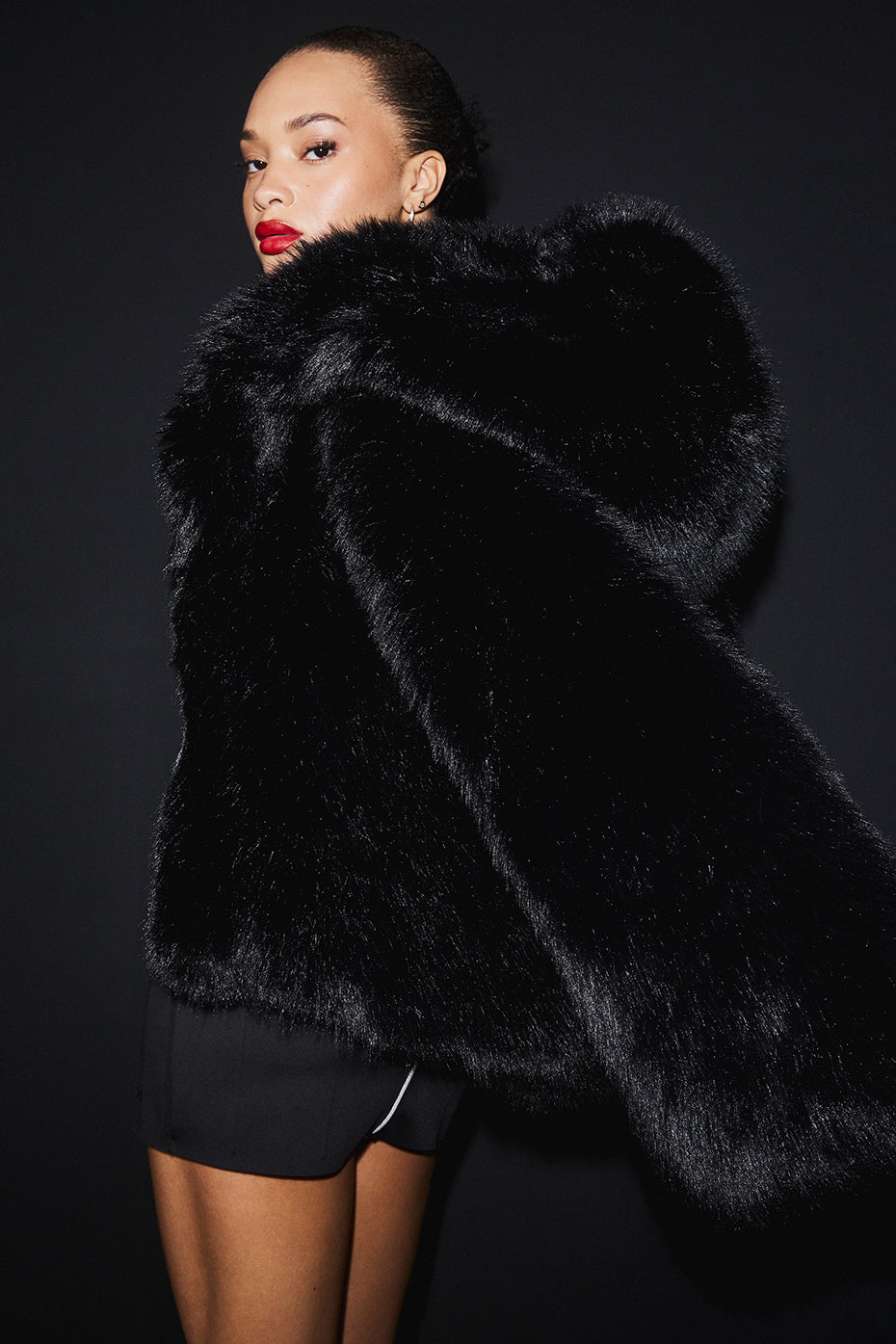Opulent Faux Fur Statement Zip Jacket — Black