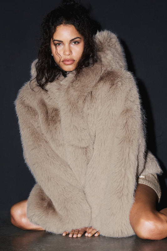 Opulent Faux Fur Statement Zip Jacket — Oat