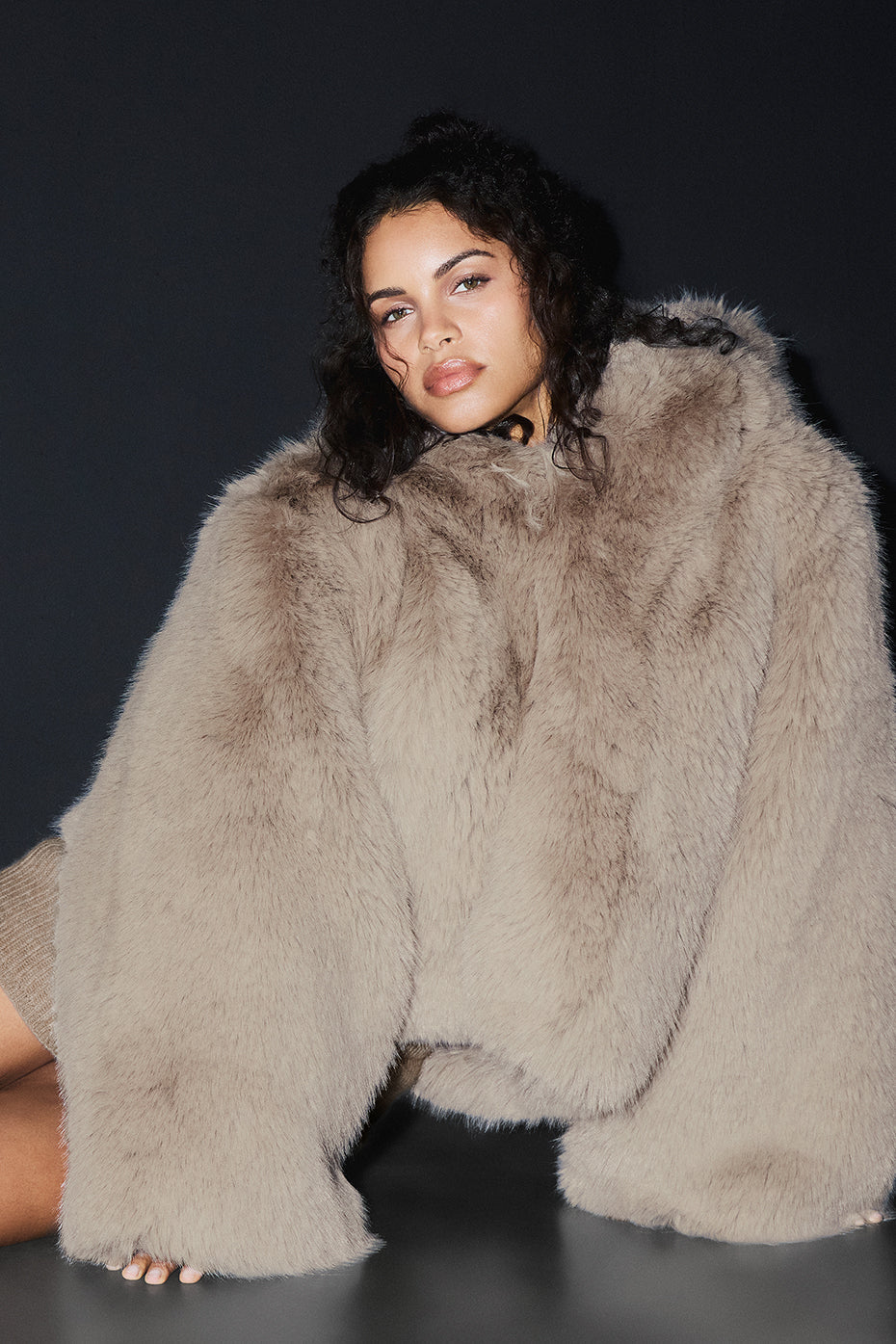 Opulent Faux Fur Statement Zip Jacket — Oat