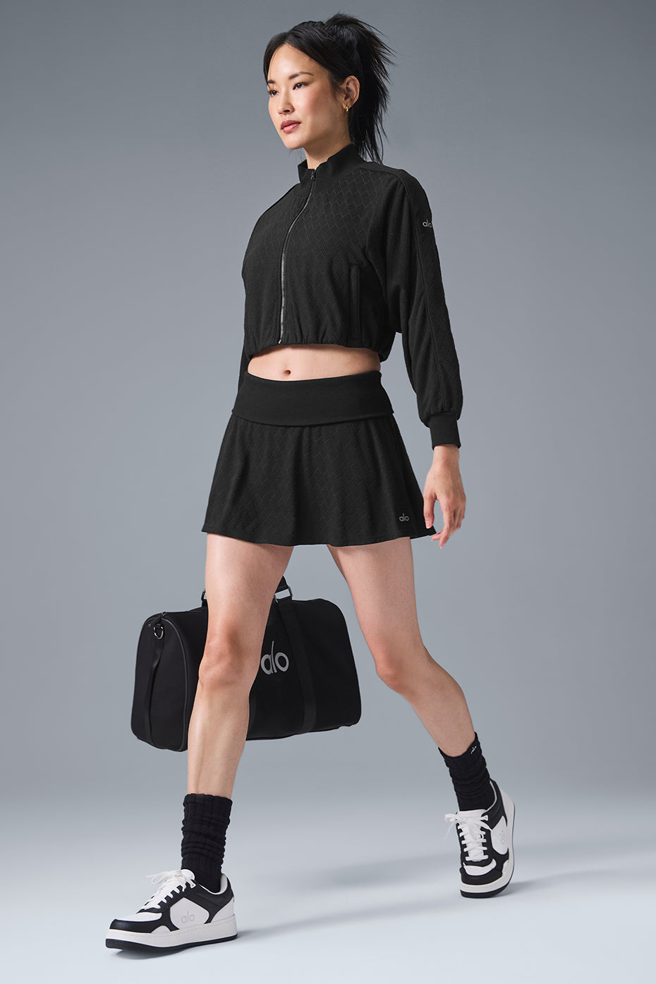 Cropped Doubles Only Full Zip Zip Jacket — Black