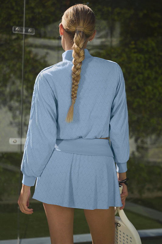 Cropped Doubles Only Full Zip Zip Jacket — Seashell Blue