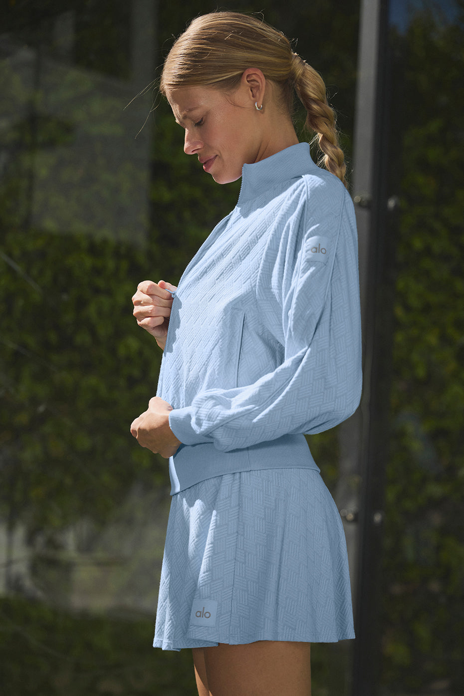 Cropped Doubles Only Full Zip Zip Jacket — Seashell Blue