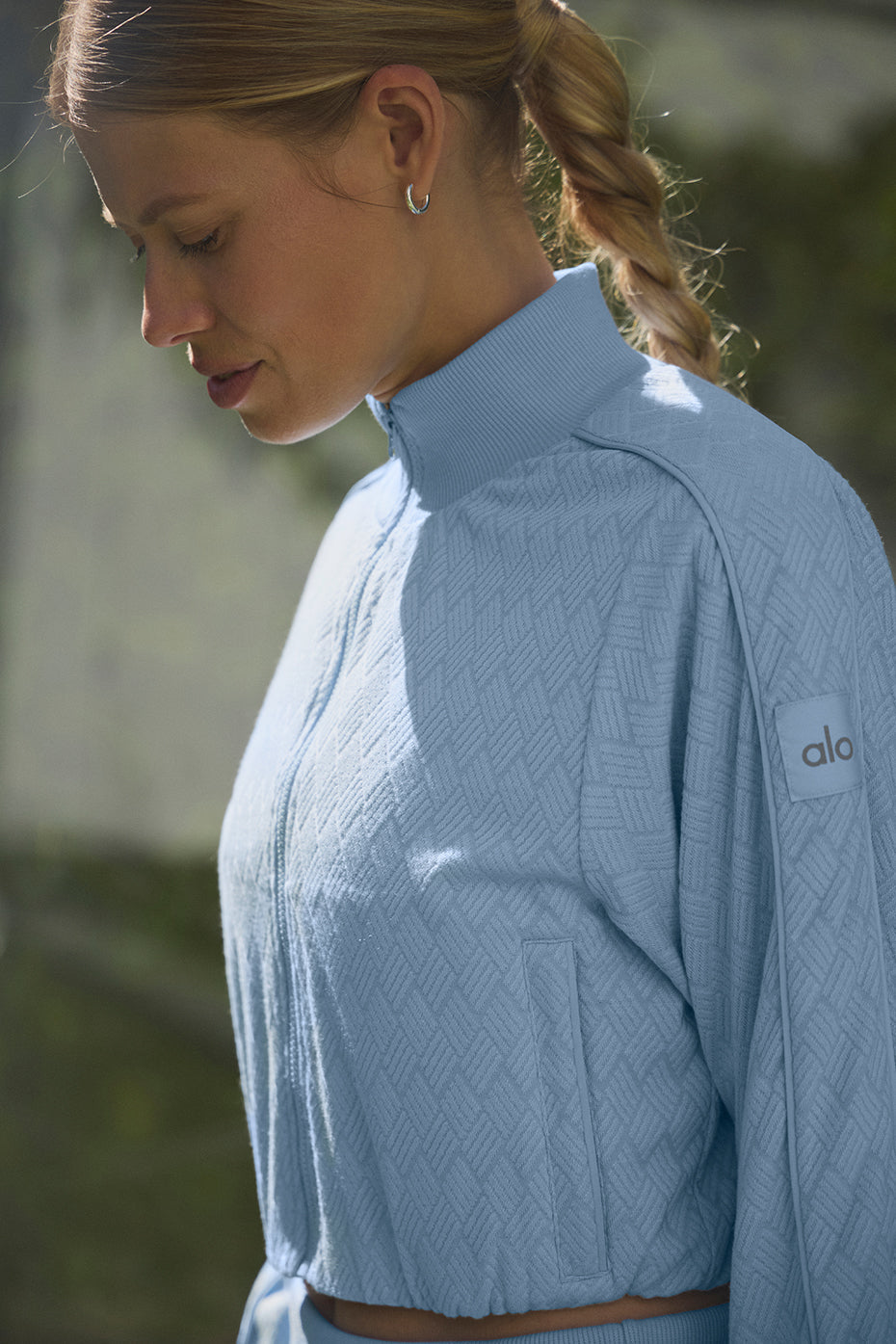 Cropped Doubles Only Full Zip Zip Jacket — Seashell Blue