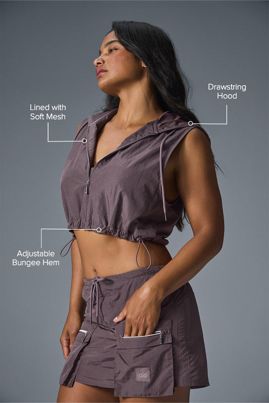 Crinkle Cropped Surplus Vest — Raisinette