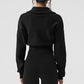 Scholar Knit Cropped Full Zip Zip Jacket — Black