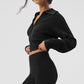 Scholar Knit Cropped Full Zip Zip Jacket — Black