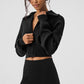 Scholar Knit Cropped Full Zip Zip Jacket — Black
