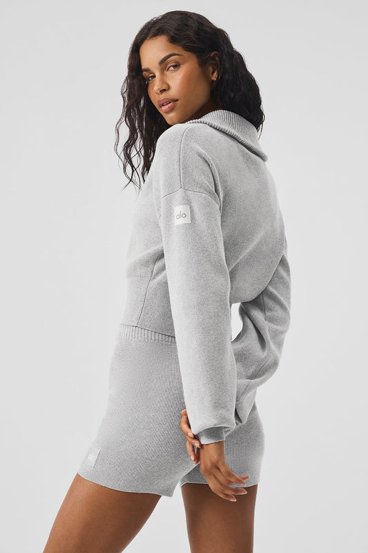 Scholar Knit Cropped Full Zip Zip Jacket — Athletic Heather Grey
