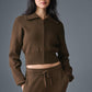 Scholar Knit Cropped Full Zip Zip Jacket — Espresso