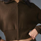 Scholar Knit Cropped Full Zip Zip Jacket — Espresso