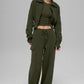 Scholar Knit Cropped Full Zip Zip Jacket — Green Olive
