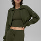 Scholar Knit Cropped Full Zip Zip Jacket — Green Olive