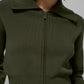 Scholar Knit Cropped Full Zip Zip Jacket — Green Olive