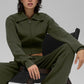 Scholar Knit Cropped Full Zip Zip Jacket — Green Olive