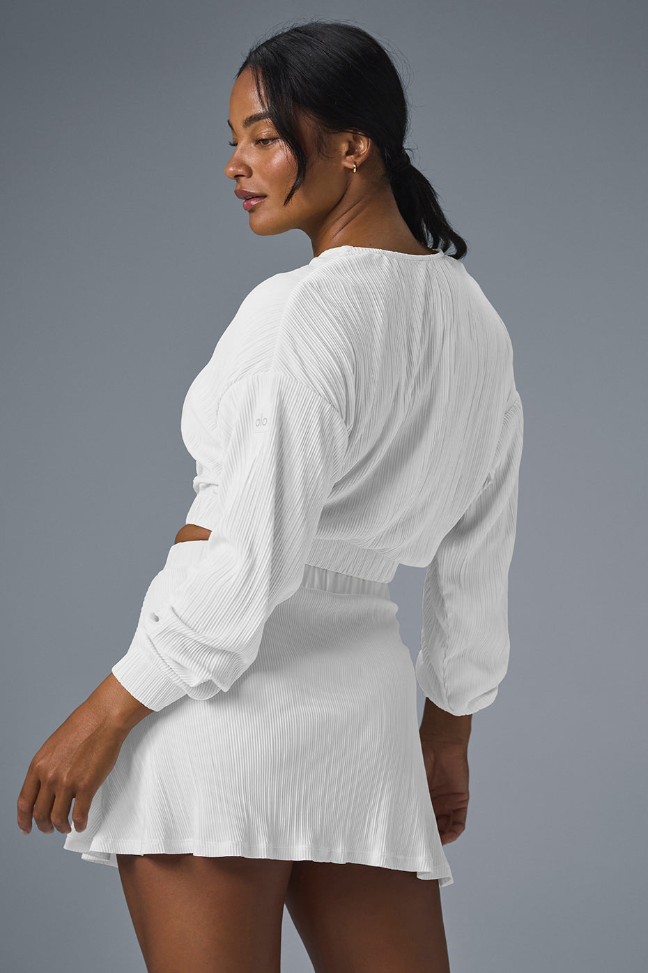 Cropped Micro Plisse Zip Jacket — White