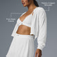 Cropped Micro Plisse Zip Jacket — White