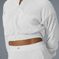 Cropped Micro Plisse Zip Jacket — White