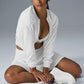 Cropped Micro Plisse Zip Jacket — White