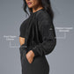 Cropped Micro Plisse Zip Jacket — Black