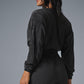 Cropped Micro Plisse Zip Jacket — Black