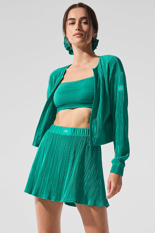 Cropped Micro Plisse Zip Jacket — Spruce Green