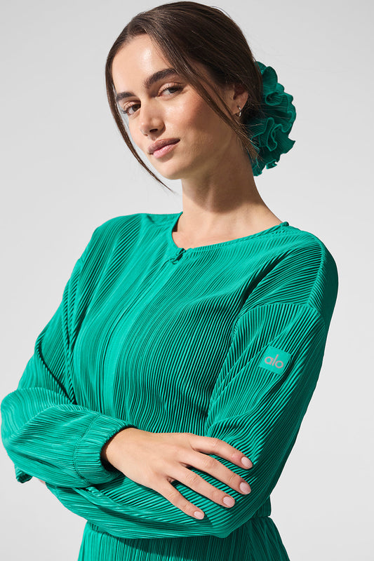 Cropped Micro Plisse Zip Jacket — Spruce Green