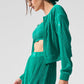 Cropped Micro Plisse Zip Jacket — Spruce Green