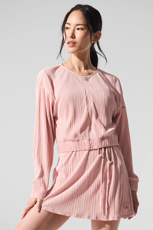 Cropped Micro Plisse Zip Jacket — Pink Quartz