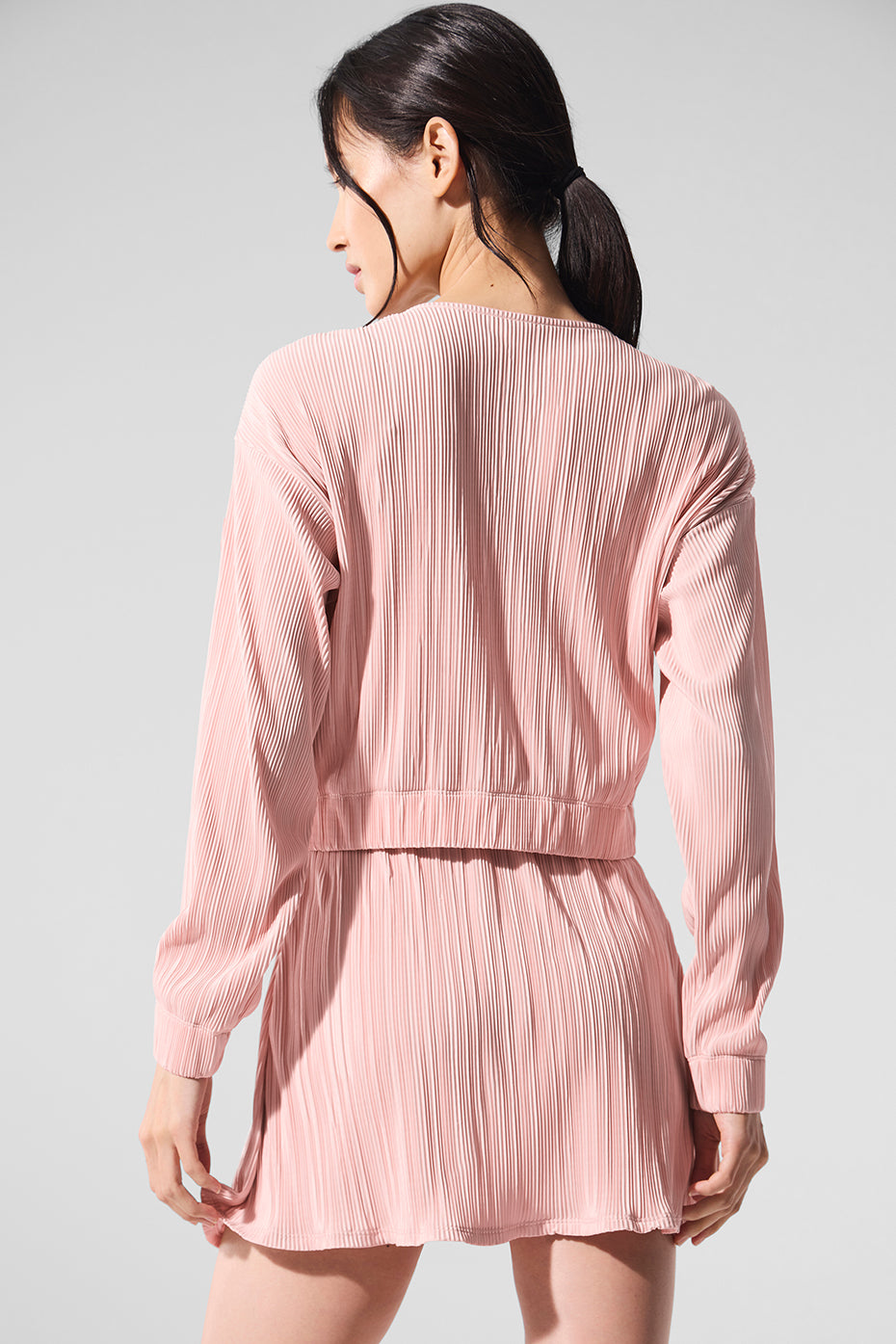 Cropped Micro Plisse Zip Jacket — Pink Quartz