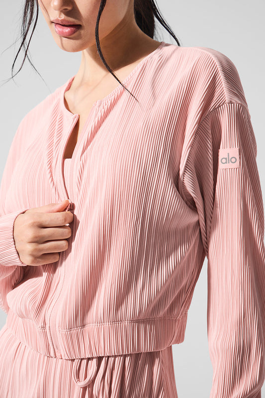 Cropped Micro Plisse Zip Jacket — Pink Quartz