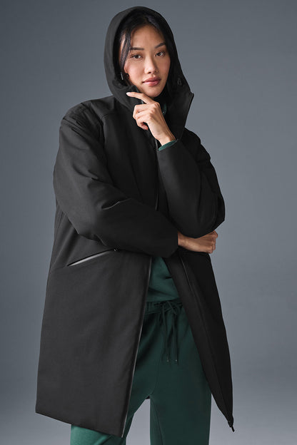 Rain Or Shine Puffer Long Coat — Black