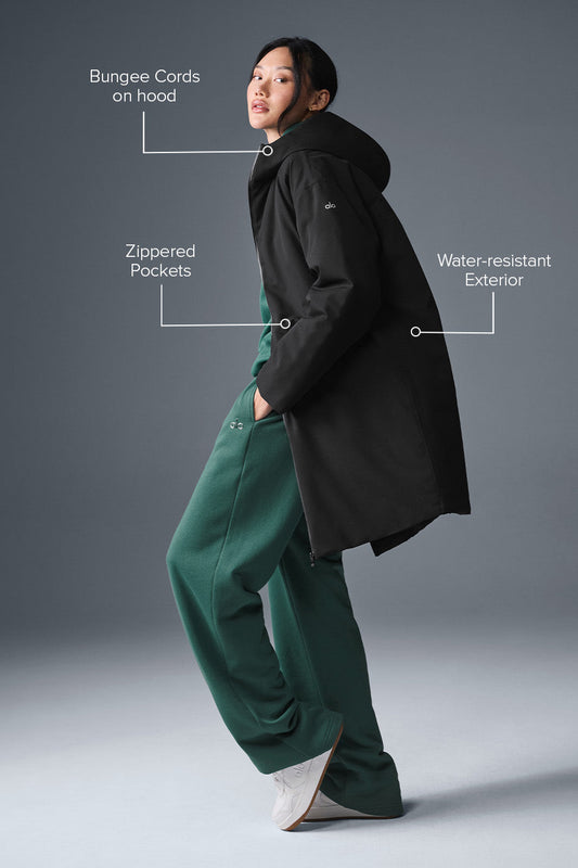 Rain Or Shine Puffer Long Coat — Black