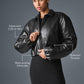Faux Leather Cropped Premier Bomber — Black