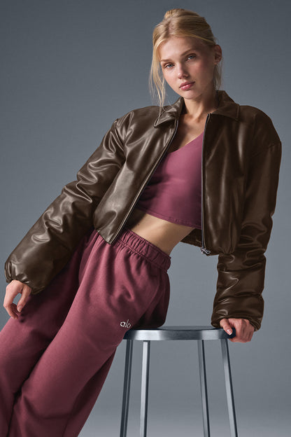 Faux Leather Cropped Premier Bomber — Espresso
