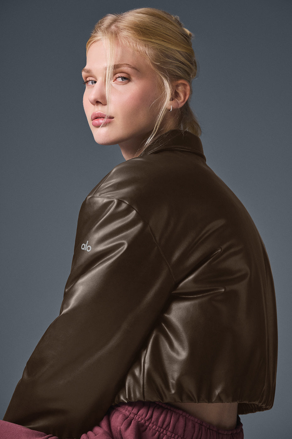 Faux Leather Cropped Premier Bomber — Espresso