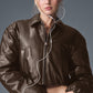Faux Leather Cropped Premier Bomber — Espresso