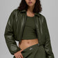 Faux Leather Cropped Premier Bomber — Green Olive