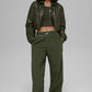 Faux Leather Cropped Premier Bomber — Green Olive
